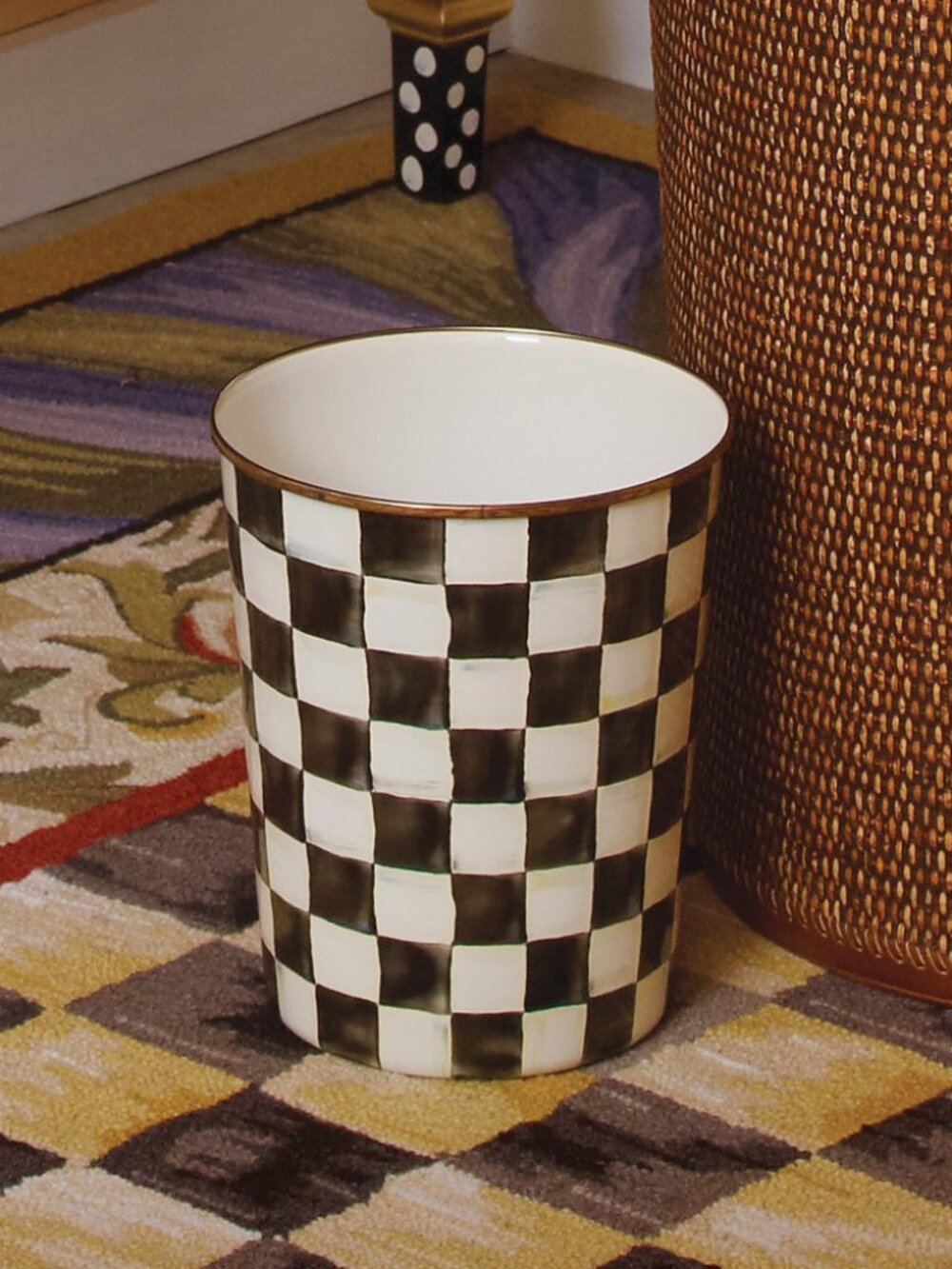 Mackenzie-Childs Mackenzie Childs Courtly Check Waste Bin Basket Trash Can
